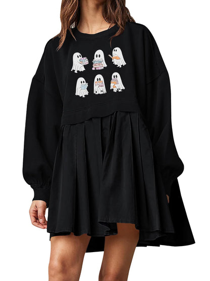 Dokuritu Halloween Sweatshirts for Women Crew Neck Pullover Tops Oversized Sweatshirt Mini Dress