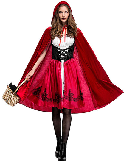 Colorful House Red Little Riding Hood Costume For Women, Christmas Halloween Party Dress with Cape Adult Role-Playing(X-Large)