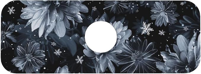 Faucet Draining Mat For Kitchen Sink, Stylized Gray Chrysanthemum Flowers