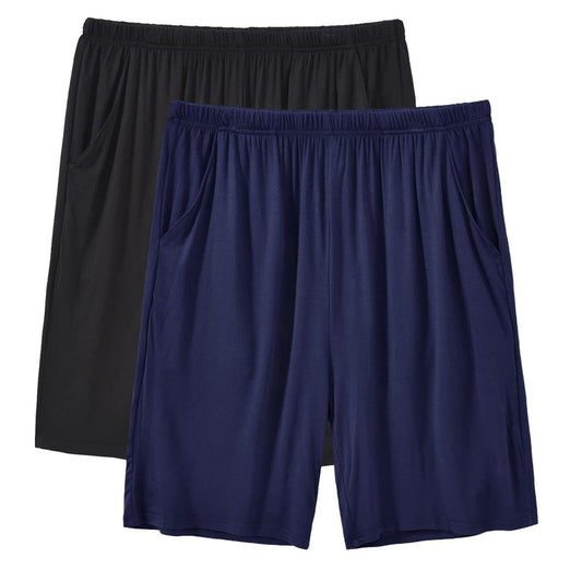 JINSHI Mens Pajama Shorts with Pockets Lightweight Lounge Sleep Shorts Separate Bottoms(L/Black/Navy Blue)