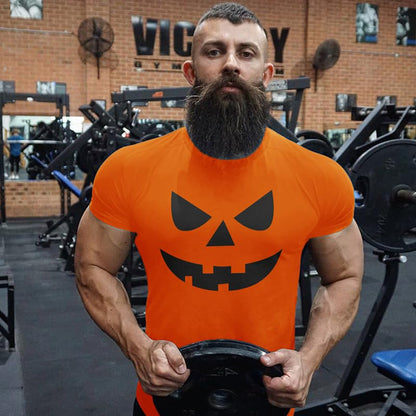 Mens Halloween Vector Costume Gym Workout Slim Fit Short Sleeve T-Shirt Cotton Performance Athletic Shirts Running Fitness Tee(OG 3XL)