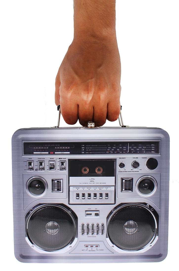 Retro Boombox Radio Lunchbox Tin Tote - 1980s Inspired Merchandise - Novelty Costume Accessories And Storage Container - Fun Unique Gifts for Halloween, Birthdays, Holidays, Graduation Multicolor