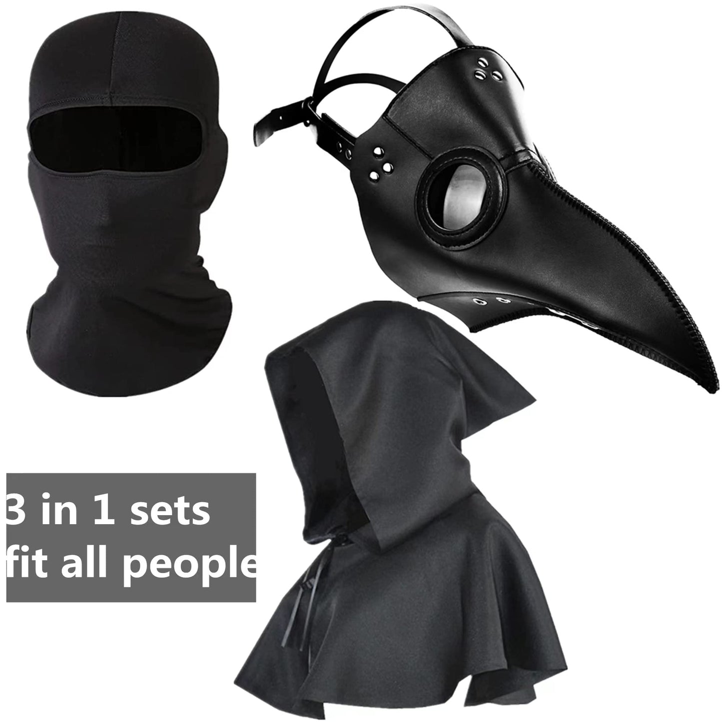 Plague Doctor Mask and Cloak Halloween Costumes for Men 3 in 1 Scary Masks for Adult