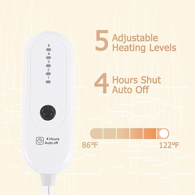 Heated Throw Blanket, Electric Blanket Throw with 5 Heating Levels & 4 Hours Auto Off, Super Soft Flannel Sherpa Fast Heating Blanket with ETL Certified for Bedding, 50"x60", Cream White