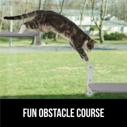 GORILLA GRIP Cat Window Perch, Foldable Cat Window Hammock Bed with 6 Large Suction Cups, Cordless Indoor Wall Shelves, Strong Metal Frame Holds 40lbs, Reversible Washable Sherpa Cover, Large Gray