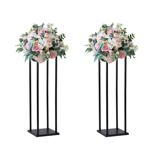 simprefine 2 Pcs 24 Inches Matte Black Wedding Flower Stand Metal Iron Display Rack Floor Vase Column Centerpiece for Event Party Anniversay Ceremony Decoration
