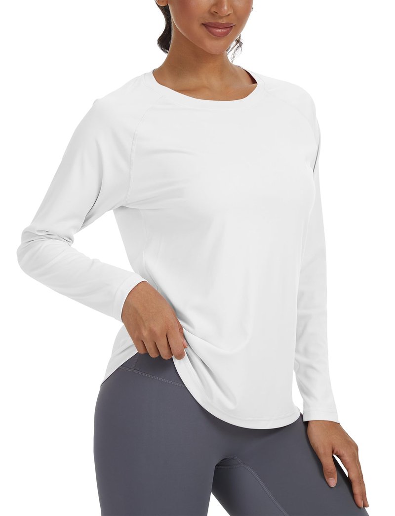 PLUMZJOY Women's Sun Shirts UPF 50+ Long Sleeve UV Protection Shirt Quick Dry Tops for Workout Hiking Running Rash Guard White S