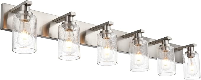 Bathroom Light Fixtures with Seeded Glass Shades, 6-Lights Vanity Lights Wall Mount Home Lighting for Kitchen Over Mirror