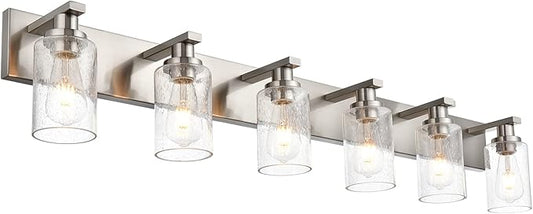 Bathroom Light Fixtures with Seeded Glass Shades, 6-Lights Vanity Lights Wall Mount Home Lighting for Kitchen Over Mirror