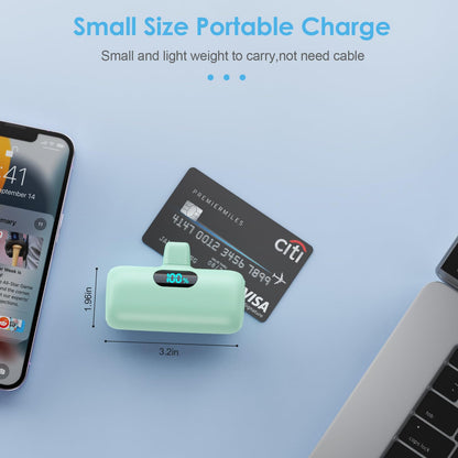 Mini Portable Charger USB C Power Bank,Upgraded 5000mAh PD Fast Charging Battery Pack Built-in USB-C Connector,LCD Display,Compatible with iPhone16,16 Plus,16Pro/Max/15,iPad Pro/Air,Android Phone etc
