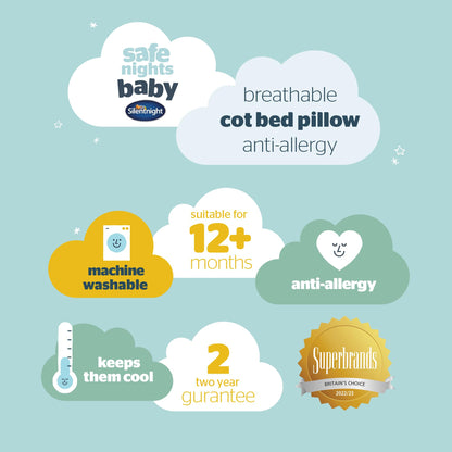 Silentnight Safe Nights Breathable Cot Bed Pillow - Toddler Baby Pillow with Mesh Sides for Comfortable and Fresh Sleeping - Anti Allergy and Machine Washable White