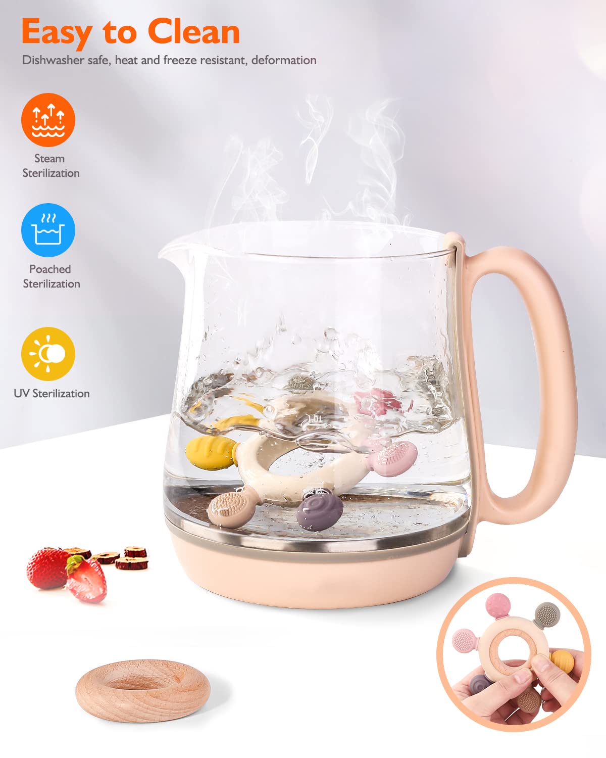 akolik Teething Toys for Babies, Baby Teethers Toy Teething Ring Silicone, Grasping Teething Toy, BPA Free Teething Newborn Accessories for Baby 0 3 6 9 12 18 Months (Pink)