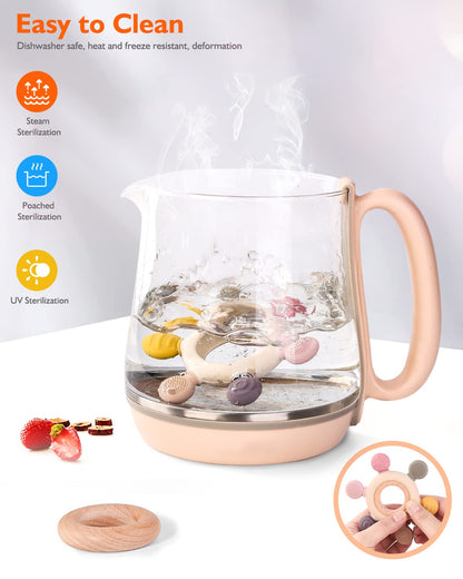 akolik Teething Toys for Babies, Baby Teethers Toy Teething Ring Silicone, Grasping Teething Toy, BPA Free Teething Newborn Accessories for Baby 0 3 6 9 12 18 Months (Pink)