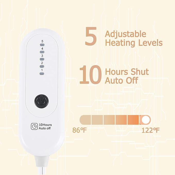 Electric Heated Blanket Twin Size, 62"x84" Electric Throw Blanket with ETL & FCC Certification, Fast Heating Blanket with 5 temperatures & 10 Hours Auto Off, Machine Washable, Gray