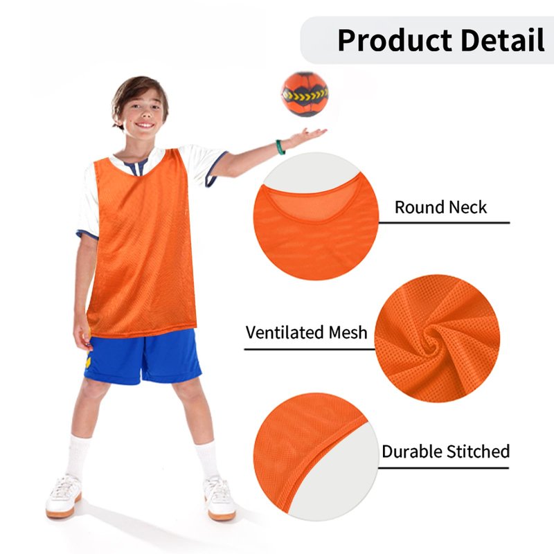 Mofech Mesh Scrimmage Pinnies 12 PCS Team Practice Pennies Youth Adult Training Sports Jerseys For Soccer Basketball Football Green & Orange