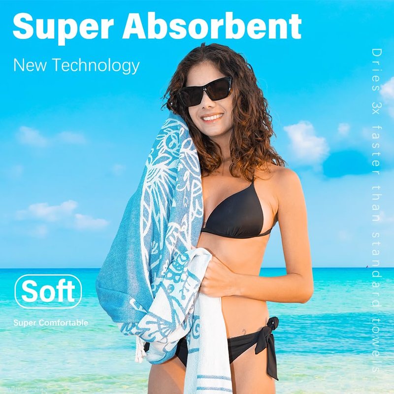 Widdonen Thin Turkish Beach Towel Lightweight Quick Dry Absorbent Cotton Bathroom Bath Pool Swim Towels Extra Large Oversized Sand Free Beach Accessories Essentials Cloud Gifts for Adult