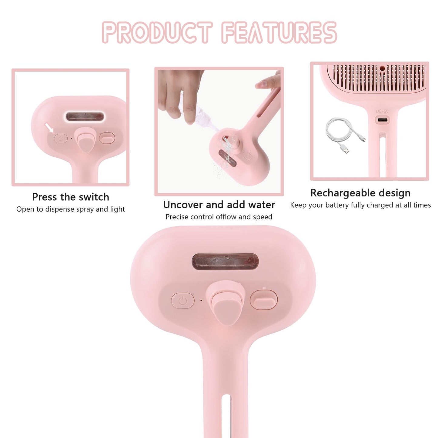 3 in 1 Cat Steam Brush - Pet Spray Hair Removal Comb for Shedding & Grooming - Water Brush for Cats Dogs - One-Click Release Button - Steam Brush for Dogs, Pet Steam Brush for Dog