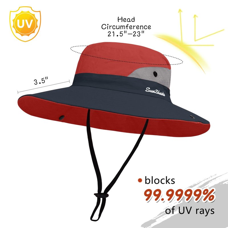 ZOORON 1 Pack Women's Ponytail Safari Sun Hat,Wide Brim UV Protection Outdoor Bucket Hat,Foldable Beach Summer Fishing Hat(red)