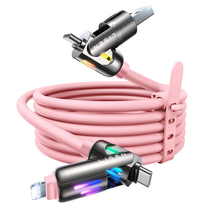 LISEN USB C to Lightning Cable, 240W 4 in 1 Charging Cable 6.6FT, Chubby USB A/C to C/Lightning with Light for iPhone Air 17 16 15 14 Pro/MacBook/iPad/Samsung/Switch 2, Multi Chargers for All Devices