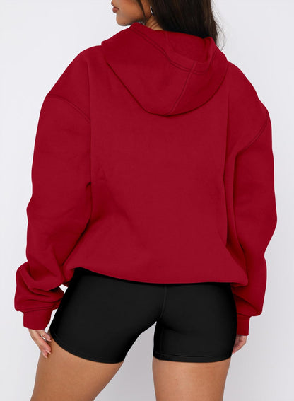 onlypuff Hoodies for Women Red Oversized Sweatshirts Hooded Pullover Casual Workout Soft Fall Fashion Outfits Winter Clothes L