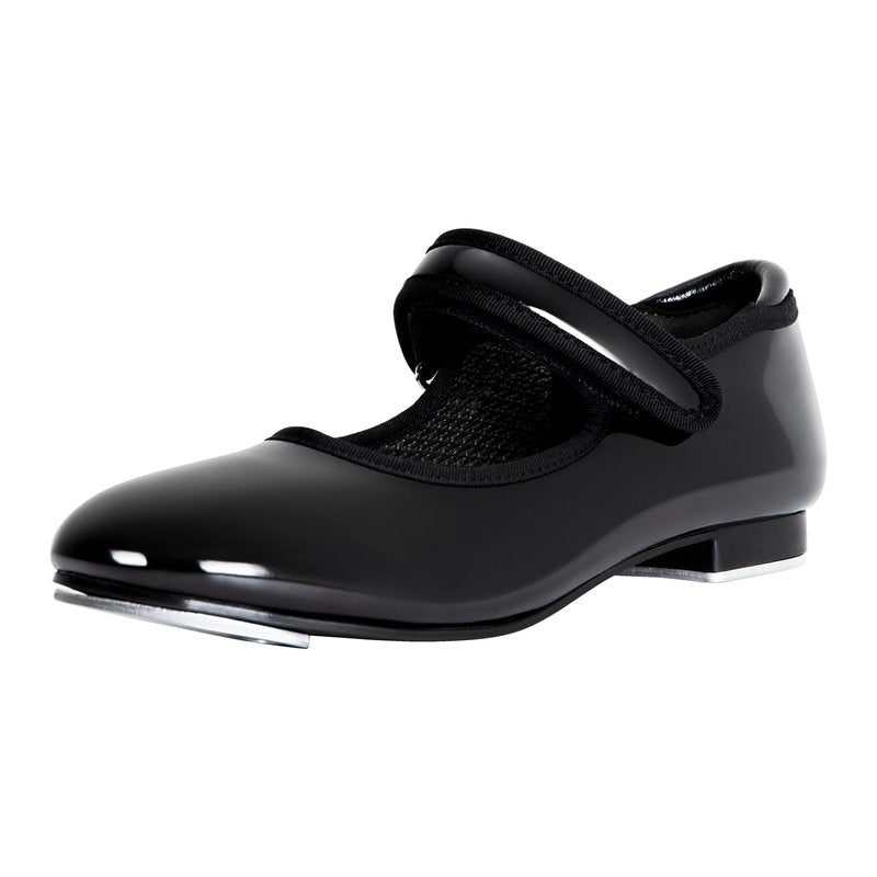 Linodes Economy Unisex-Child Easy Strap Tap Shoe for Girls and Boys Tap Flat-Black Patent-12M-Little Kid