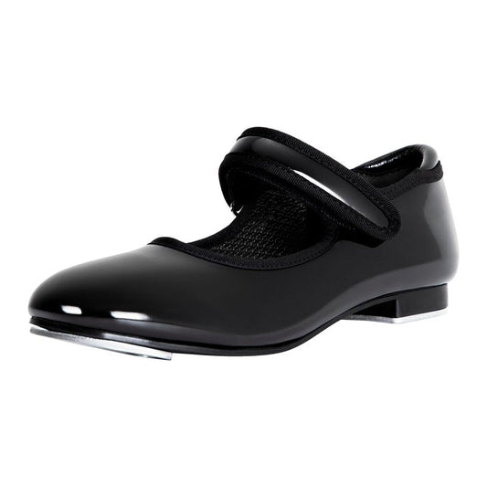 Linodes Economy Unisex-Child Easy Strap Tap Shoe for Girls and Boys Tap Flat-Black Patent-12M-Little Kid