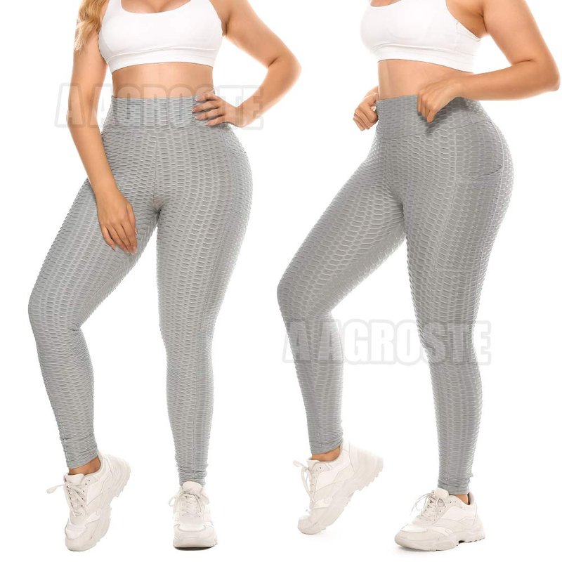 A AGROSTE Women's High Waist Yoga Pants Tummy Control Workout Ruched Butt Lifting Stretchy Leggings Textured Booty Tights