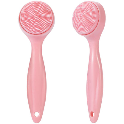 2 Pack Silicone Face Scrubber Exfoliating Brush, Manual Handheld Facial Cleansing Brush Blackhead Scrubber, Soft Bristles Waterproof for Face Skincare (Round-Pink)