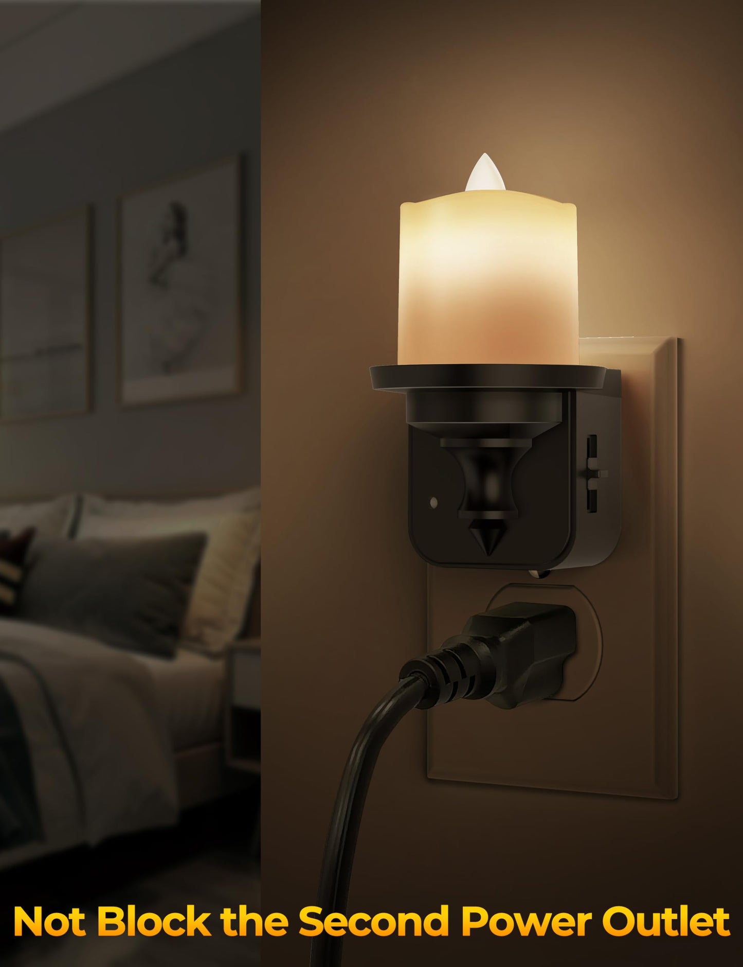 Flameless Candle Night Light, Night Lights Plug into Wall 2 Pack, LED Candle Night Light with Light Sensor, 0-100LM Dimmable Nightlight Plug in, 3000K Soft White Nightlight for Kids Hallway Bathroom