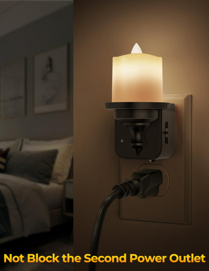 Flameless Candle Night Light, Night Lights Plug into Wall 2 Pack, LED Candle Night Light with Light Sensor, 0-100LM Dimmable Nightlight Plug in, 3000K Soft White Nightlight for Kids Hallway Bathroom
