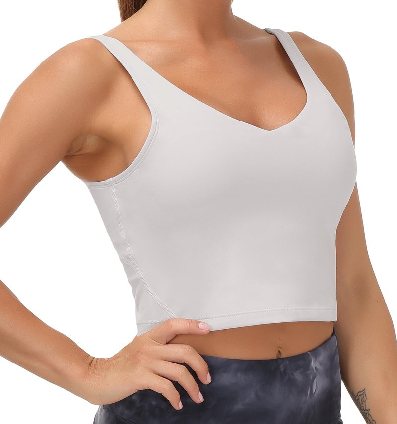 Women’s Longline Sports Bra Wirefree Padded Medium Support Yoga Bras Gym Running Workout Tank Tops (Light Grey, Medium, m)