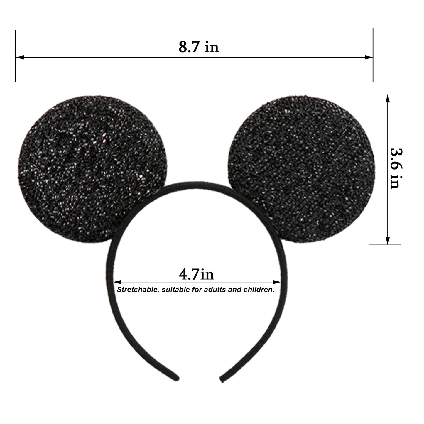 CHuangQi Mouse Ears Headband, Black Ears Hairband for Boys & Girls Birthday Party,12pcs