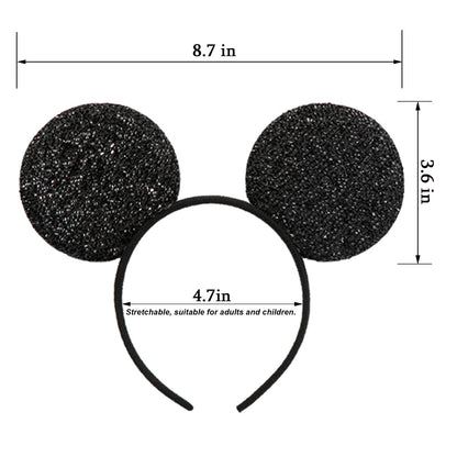 CHuangQi Mouse Ears Headband, Black Ears Hairband for Boys & Girls Birthday Party,12pcs