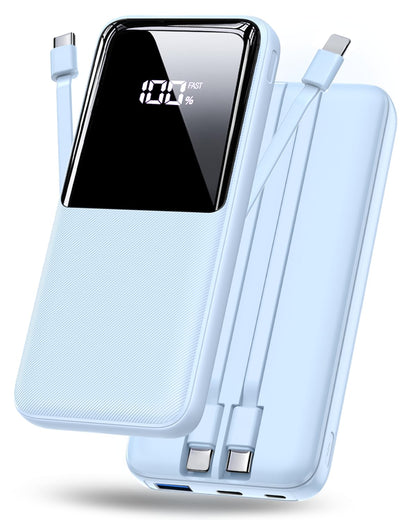 Portable Charger Power Bank - 15000mAh Fast Charging Powerbank Travel Camping Essential Battery Pack with Built in 22.5W Output Cable Compatible with iPhone 17 16 15 14 13 Samsung Google iPad, 1 Pack