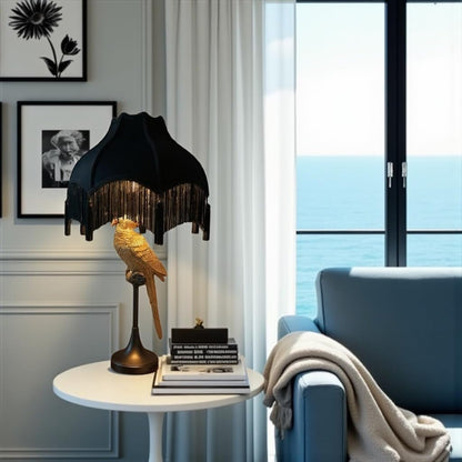 Generic Tristan Home Premium Classic Victorian Style Bell Shape Scallop Large Velvet Lamp Shade with Tassels and Fringe (Midnight Black)