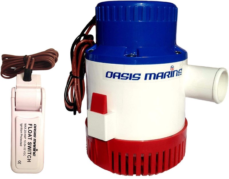 OASIS MARINE 3700 GPH 12V Submersible Marine Bilge Pump for Boats – Saltwater & Freshwater, 1.5" Hose Outlet, Separate Float Switch Included, Heavy Duty, Stainless Steel Shaft, Corrosion Resistant