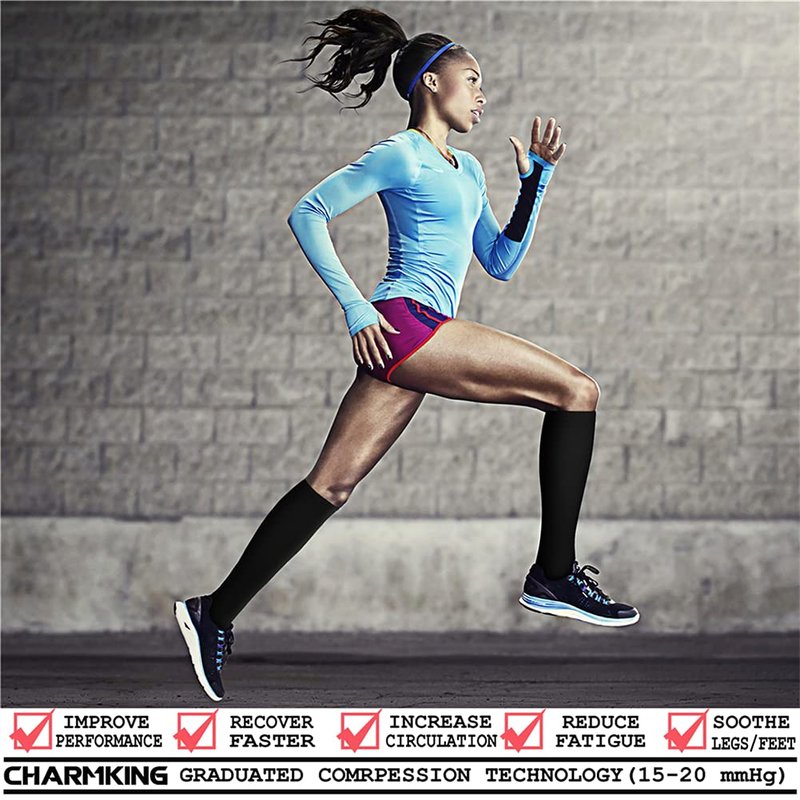 CHARMKING 6 Pairs-Compression Socks for Women & Men Circulation Best Support for Nurses, Running, Athletic,Flight Travel (Multi 01,L/XL)