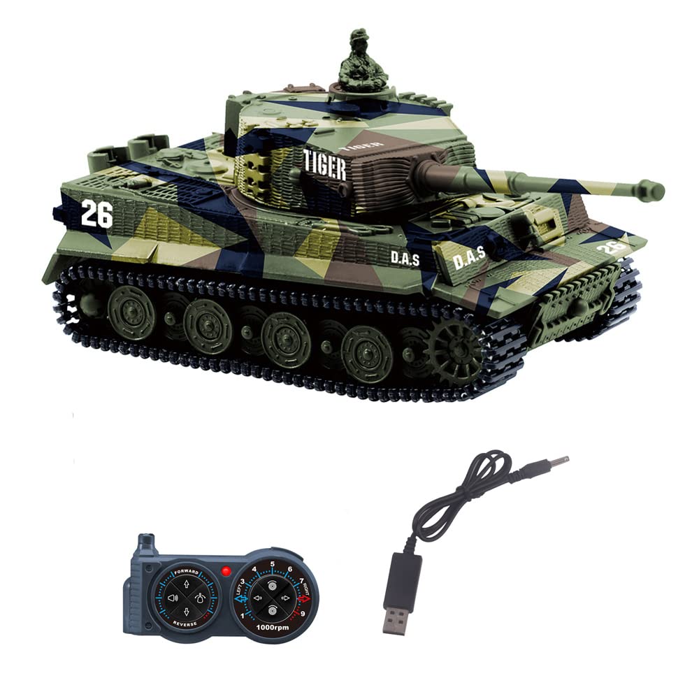 YouCute 2.4G Mini RC Tank with USB charger cable Remote Control Panzer tank 1:72 German Tiger I with Sound, Rotating Turret and Recoil Action When Cannon Artillery Shoots (Green)
