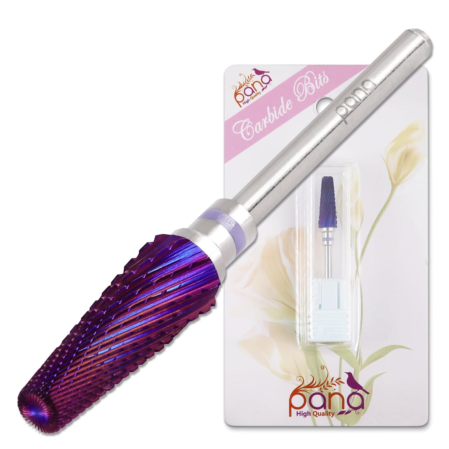 PANA Nail Carbide 5 in 1 Bit - Two Way Rotate use for Both Left and Right Handed - Fast Remove Acrylic or Hard Gel - 3/32" Shank - Manicure, Nail Art, Drill Machine (Fine - F, Silver)