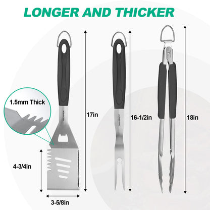 HAUSHOF Large Grill Accessories Heavy Duty BBQ Set Gifts for Men/Women - Premium Stainless Steel Spatula, Fork & Tongs, Barbecue Utensils Tool Kit Gift for Grilling Lover Outdoor
