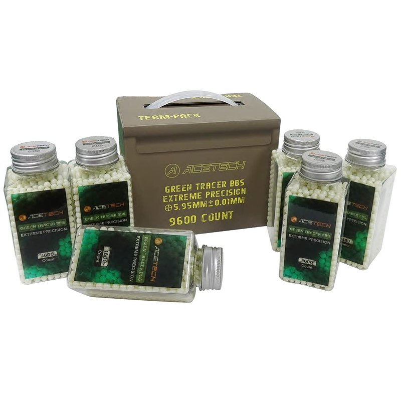 ACETECH Airsoft Tracer BB 6mm 9600 Count High Precision Polished Design (0.20g, Green)