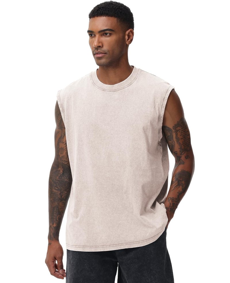 SnowElve 3 Pack Mens Workout Tank Tops Sleeveless Tee Shirts Men Muscle Shirt Gym Acid Wash T Shirts Running Beach Loose Fit Tee(ACGYBK,XL)