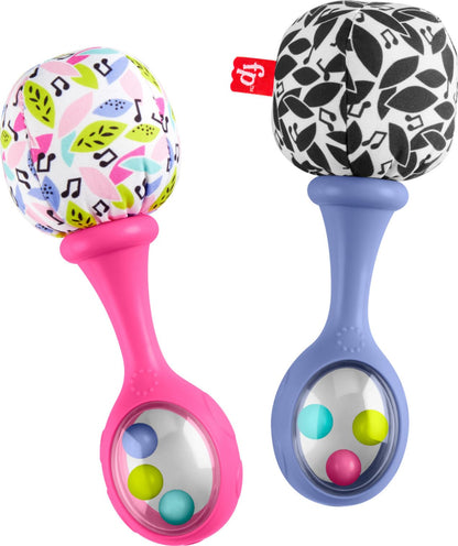 Fisher-Price Newborn Toys Rattle ‘n Rock Maracas, 2 Soft Musical Instruments for Developmental Play Babies Ages 3+ Months, Pink & Purple