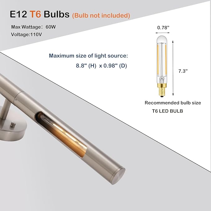 Brushed Nickel Picture Light 24 inches Modern Wall Sconce with Cylinder Metal Shades Rotatable 360°Indoor Wall Lighting Fixture Bathroom Vanity Light Bedroom Living Room
