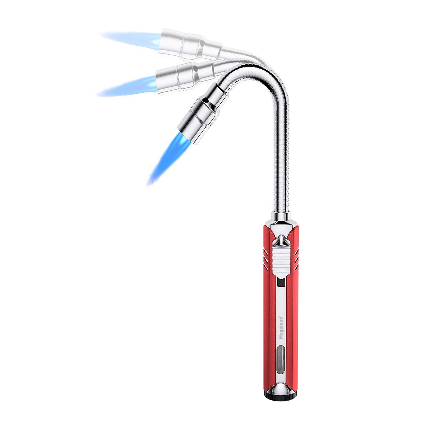Butane Lighter Torch Long Lighter Refillable Adjustable Jet Flame Lighter Windproof Flexible with Visual Fuel Window Blow Torch for Stove BBQ Grill Fireplace Camping Kitchen (No Gas Include) - Red