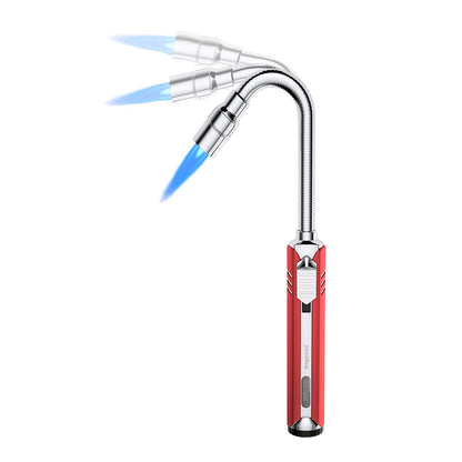 Butane Lighter Torch Long Lighter Refillable Adjustable Jet Flame Lighter Windproof Flexible with Visual Fuel Window Blow Torch for Stove BBQ Grill Fireplace Camping Kitchen (No Gas Include) - Red