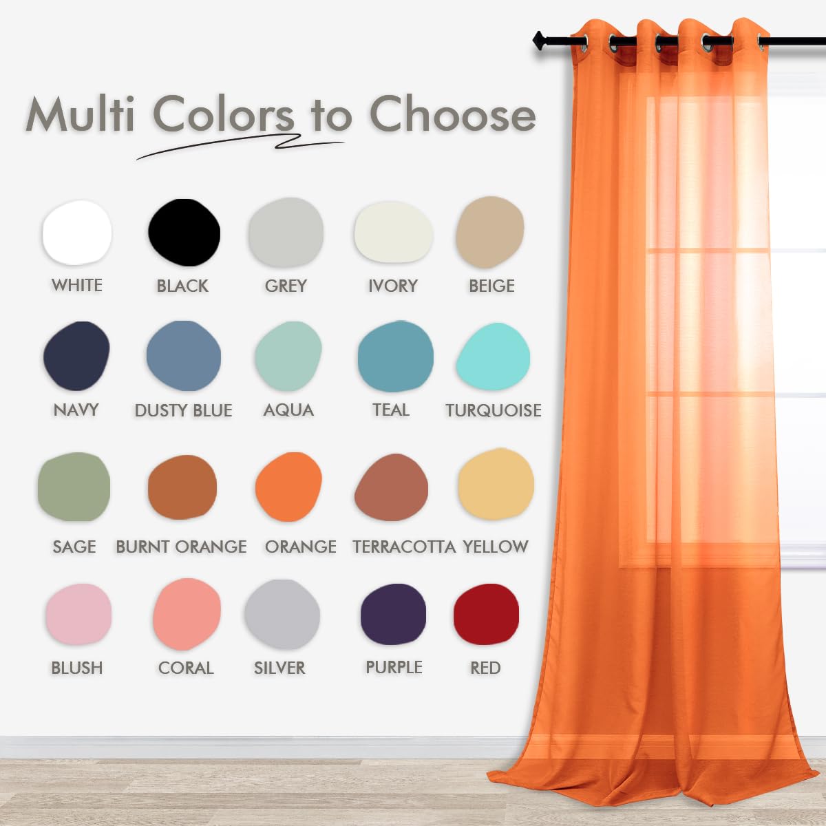 Halloween Curtains for Living Room,Bright Pumpkin Orange Color Sheer Fall Curtains for Bedroom Dining Room 84 Inches Long 2 Panels Set