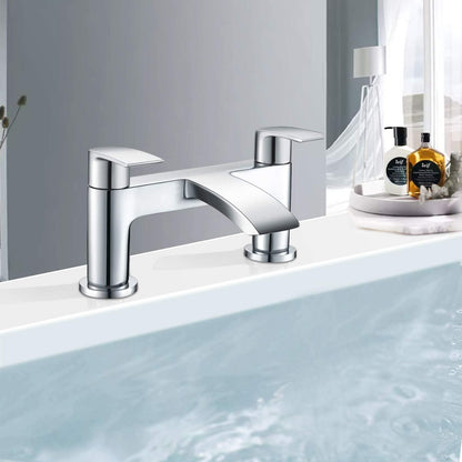 Hapilife Bath Tap Waterfall Bathroom Bathtub Mixer Taps 2 Holes Tub Tap Monobloc Bath Filler Mixer Taps Chrome Dual Lever Mono Deck Mounted Modern