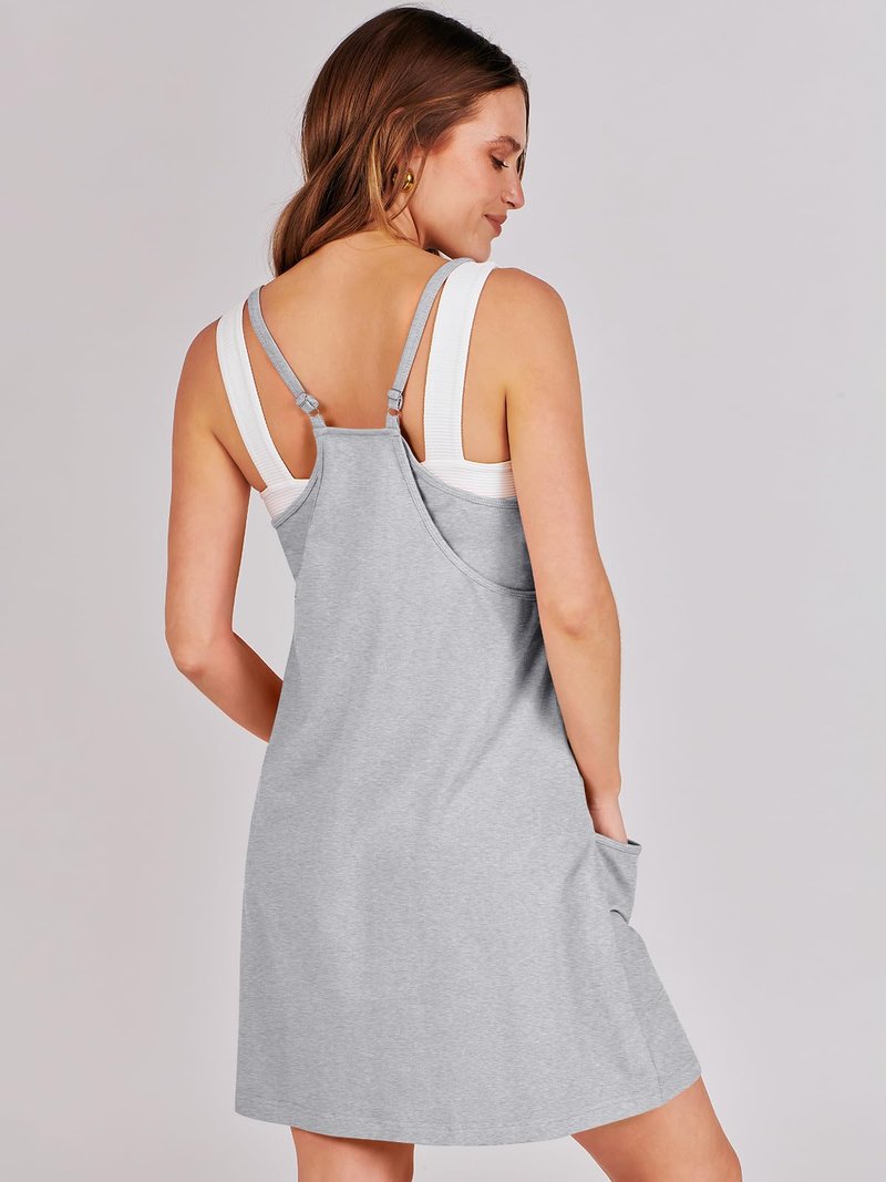 ANRABESS Women Athletic Dress Summer Tennis Workout Active Sports Mini Romper Dress Built in Shorts Travel Vacation Clothes Heather Gray XX-Large