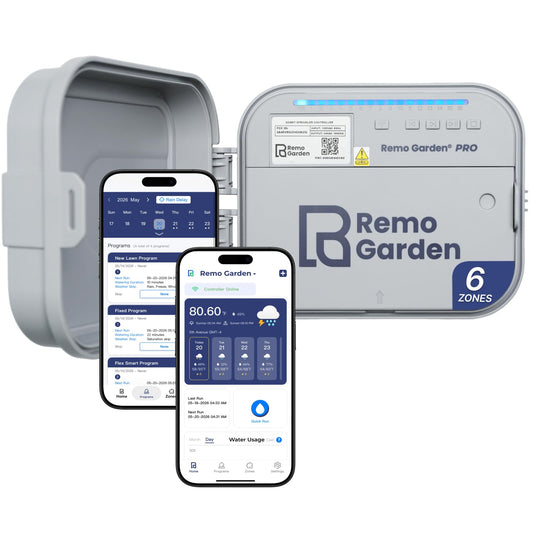 Remo Garden Smart Sprinkler Controller, 6 Zones Wi-Fi Irrigation System, Hyper-Local Weather Intelligence, Automatic Rain Skip, Compatible with Alexa